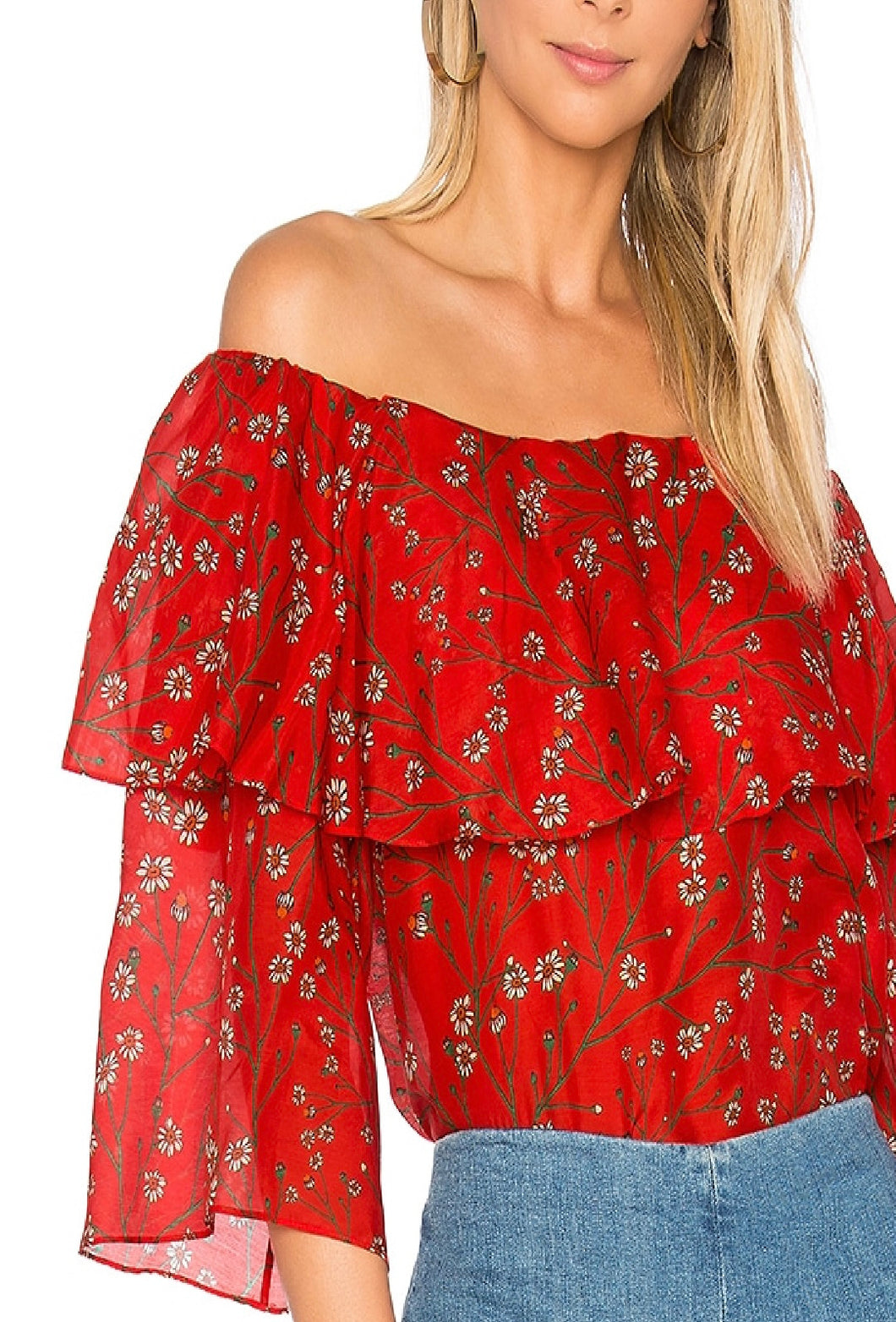 ALICE + OLIVIA
Meagan Off-the-Shoulder Double-Layer Floral Top, large