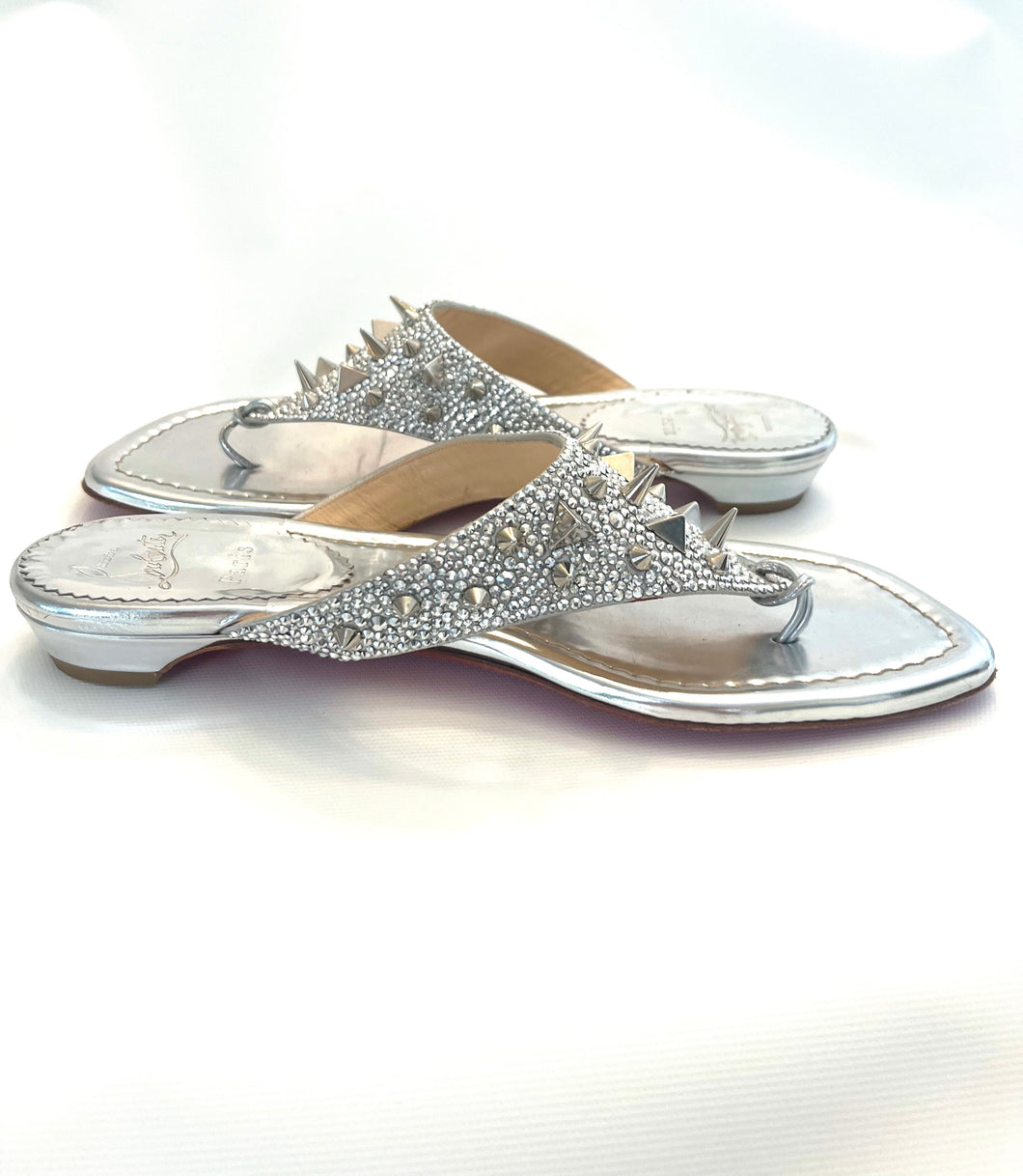 Christian Louboutin, metallic silver studded sandals, size 39