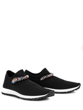 Load image into Gallery viewer, JIMMY CHOO Verona Crystal-Embellished Stretch-Knit Sneakers - Black, SIZE 41
