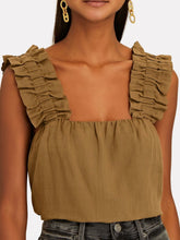 Load image into Gallery viewer, FRAME 
Ruffle Strap Tank In Olive - Moss, medium
