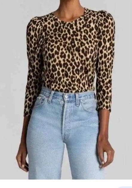 ALC Karlie Cotton Top In Leopard Print, SMALL