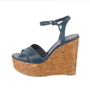 Load image into Gallery viewer, SERGIO ROSSI ROYAL BLUE WEDGE SANDALS, SIZE 38.5
