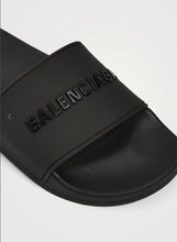 Load image into Gallery viewer, BALENCIAGA Rubber Logo Pool Slide Sandals, size 39
